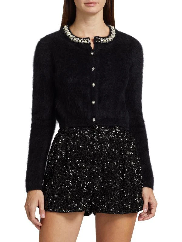 Alice + Olivia Greyson Embellished Cashmere Crop Cardigan 1