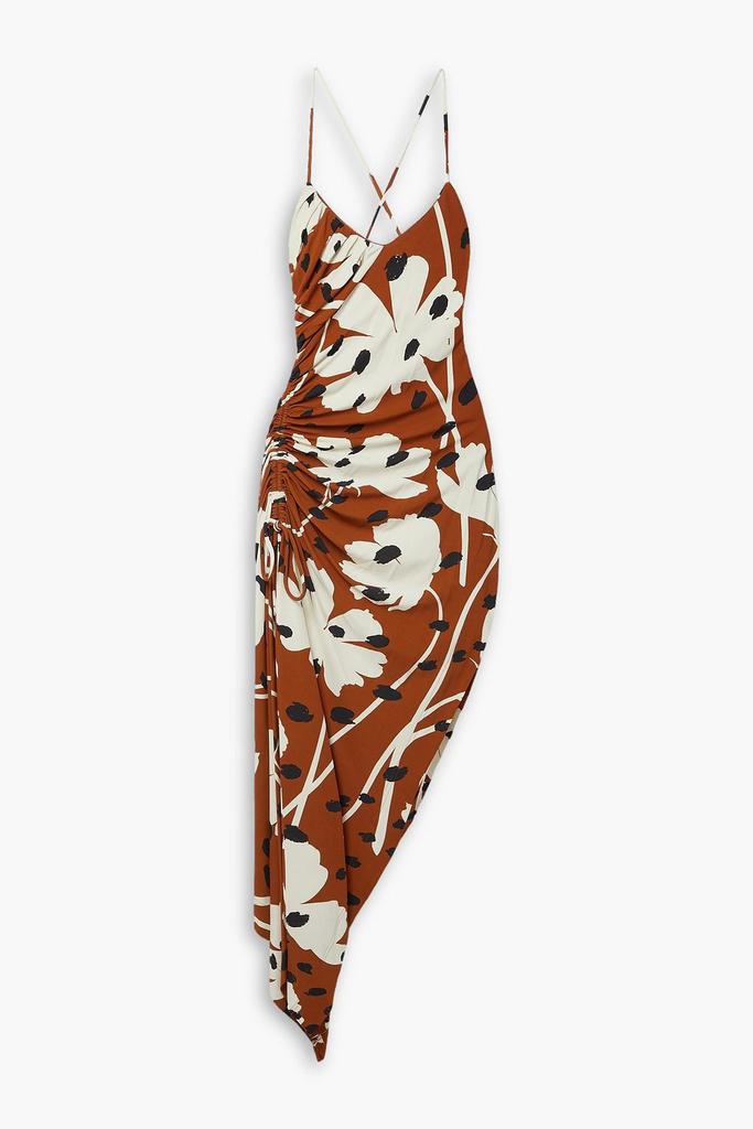 Monse Asymmetric draped printed stretch-crepe midi dress