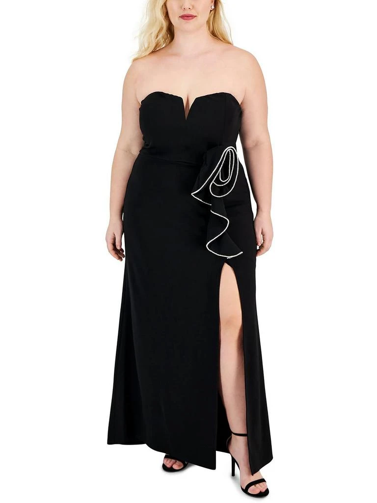Speechless Plus Womens Knit Strapless Evening Dress 1