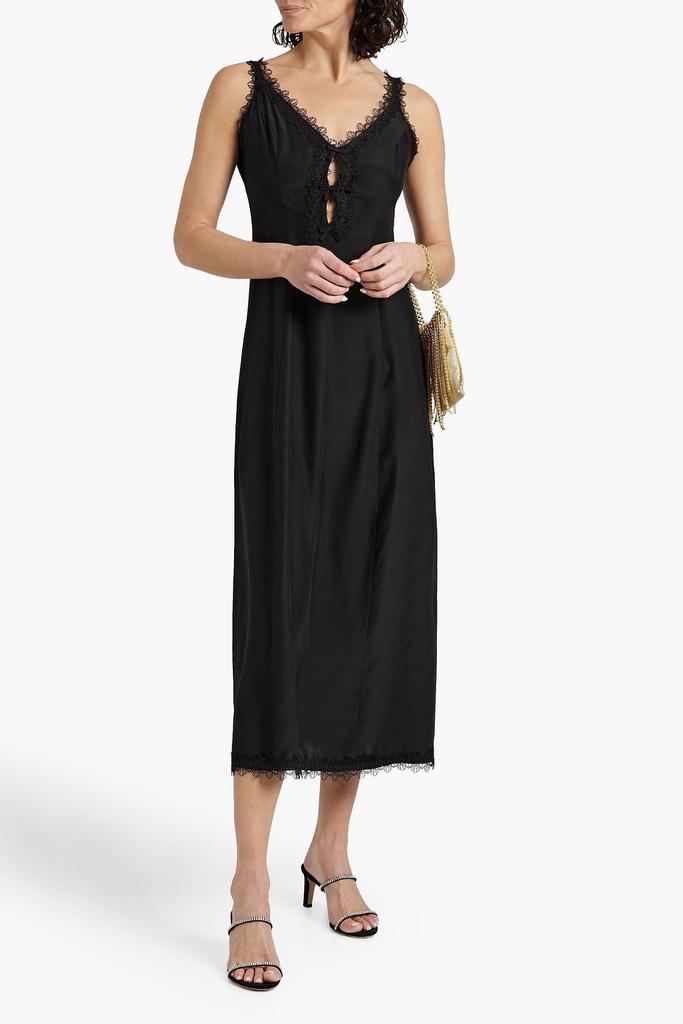 HVN Ari lace-trimmed silk-crepe midi dress