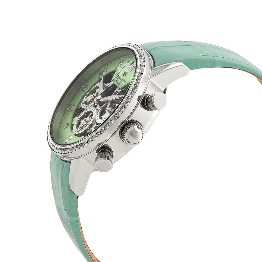 Empress Beatrice Green Skeleton Dial Green Leather Strap Ladies Watch EM2003
