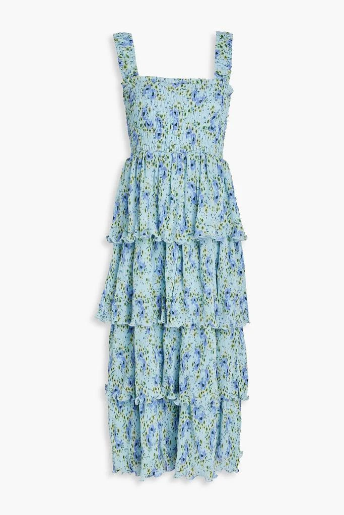 Ganni Pleated Georgette Flounce Smocked Midi Dress