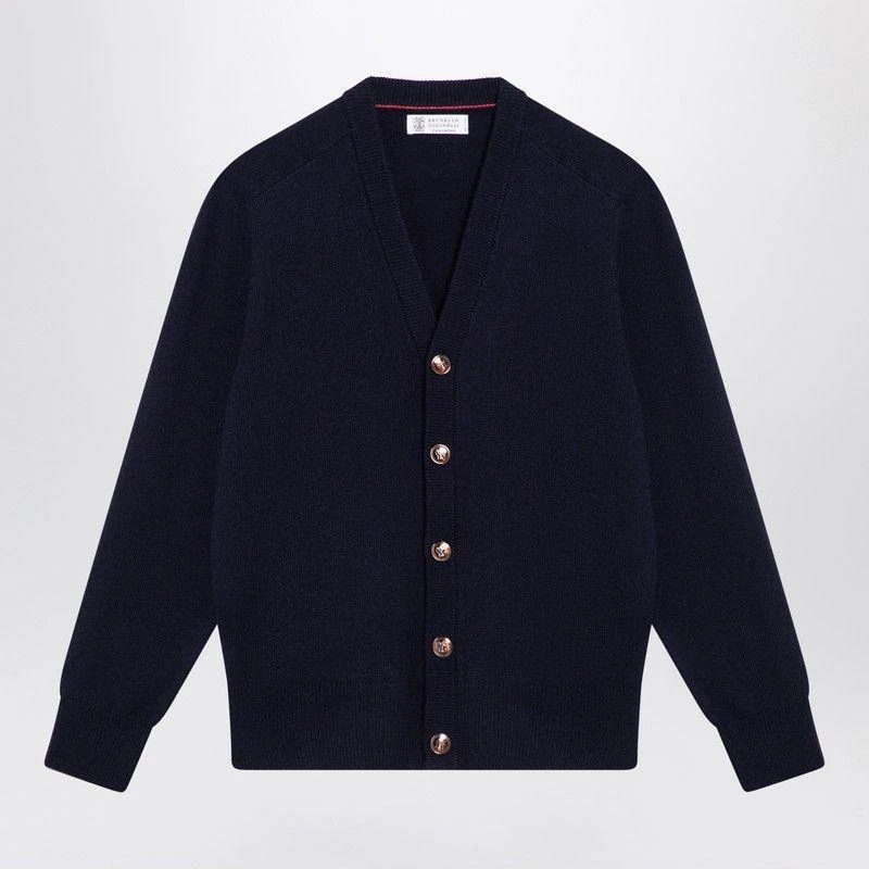 Brunello Cucinelli NAVY BLUE CASHMERE CARDIGAN 1