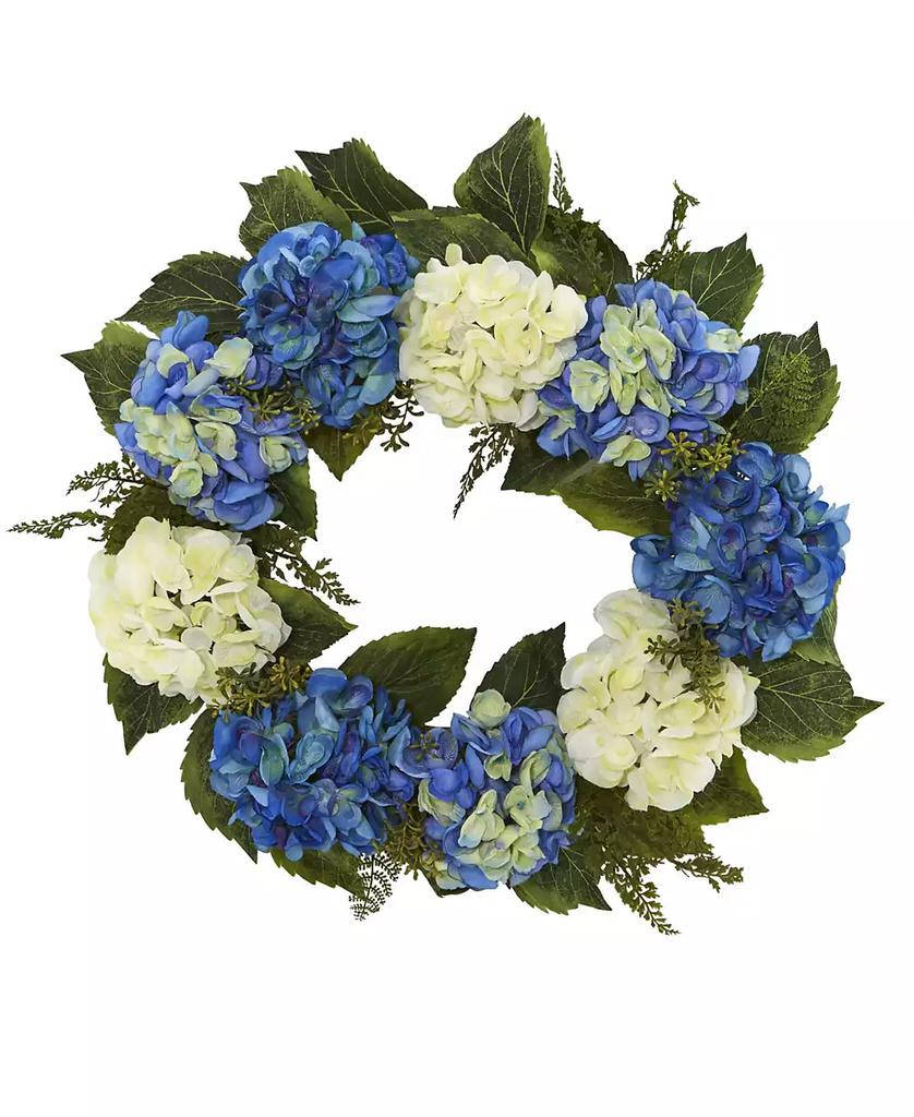 NEARLY NATURAL 24" Hydrangea Blue & White Wreath