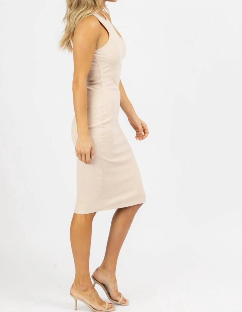 Fore Asymmetric Neckline Rib Midi Dress In Nude 3