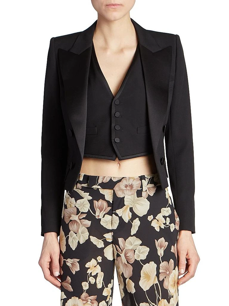 Yves Saint Laurent Cropped Tuxedo Blazer in Grain De Poudre 7