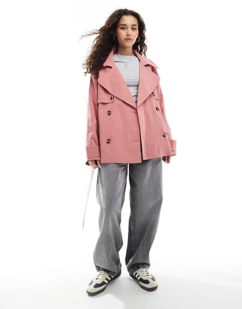 ASOS ASOS DESIGN oversized short trench coat with belt in dusty pink 2