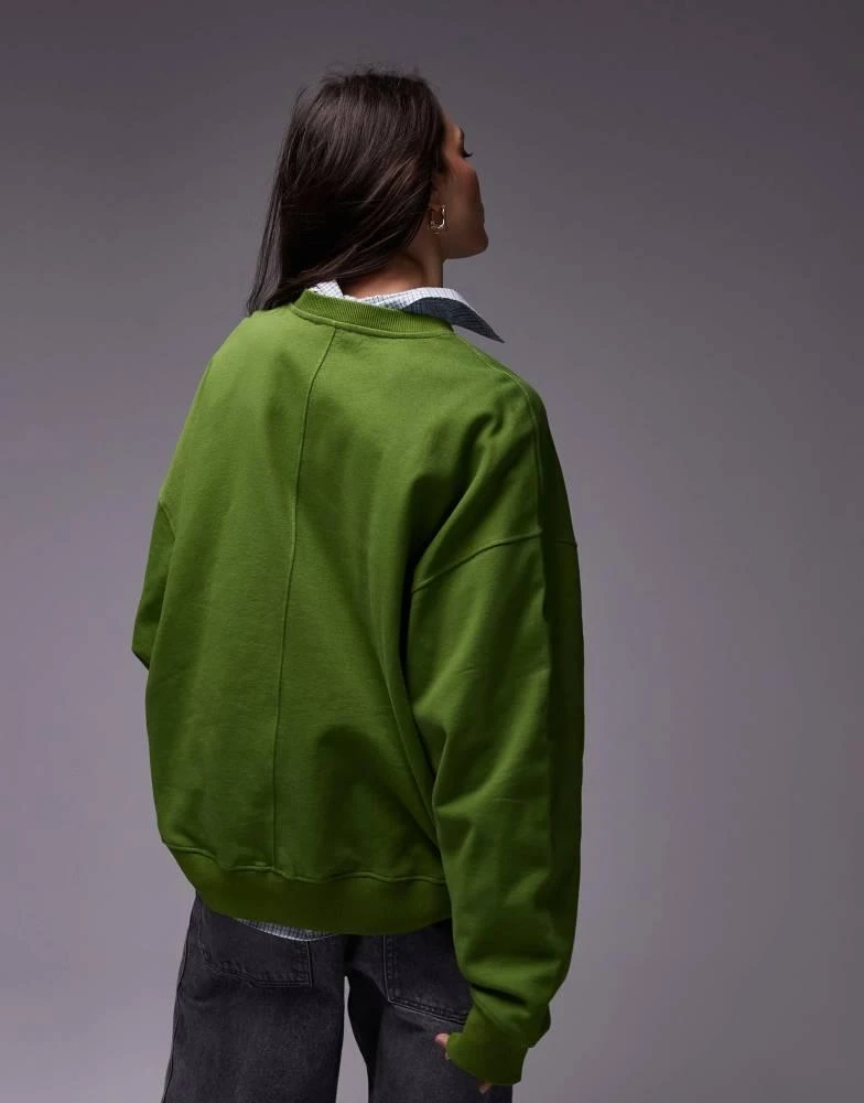 Topshop Topshop slogan Vienna oversized sweatshirt in dark green 3