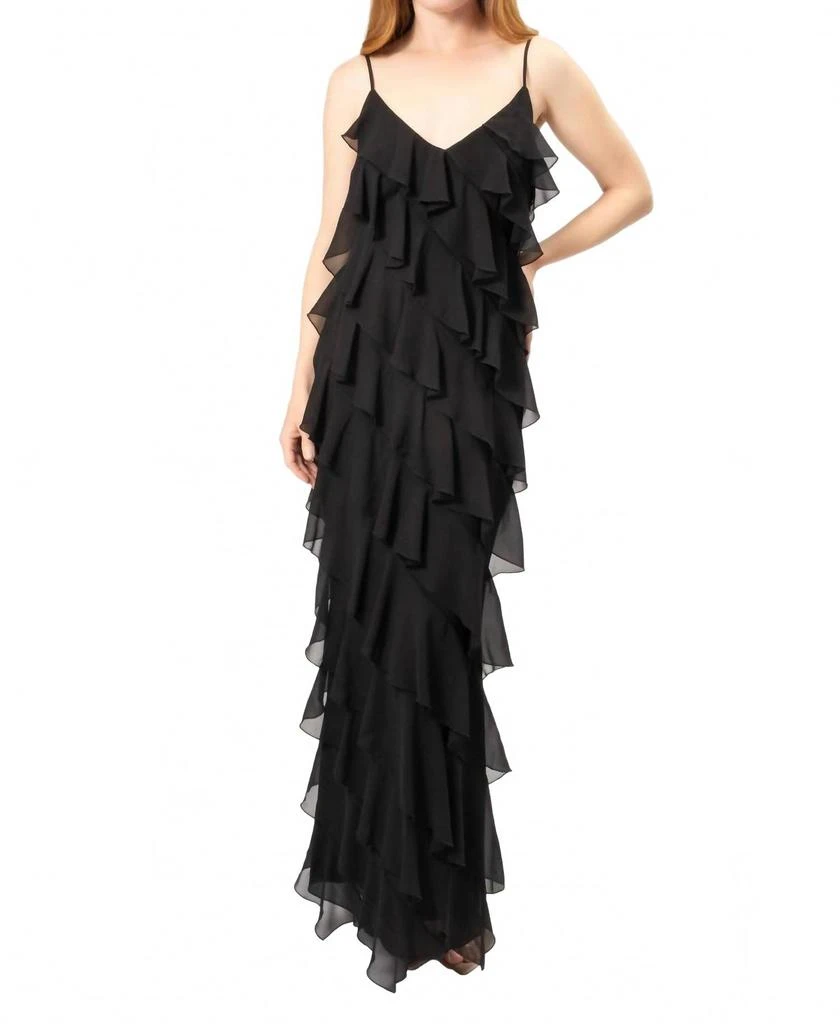 Riza Ruffle V-Neck Maxi Dress In Black  On Sale Now with Up to 59% Off |  Discover Exclusive Deals & Savings at BeyondStyle  Authentic AREA women| clothing|dresses with Limited-Time Discounts, Free