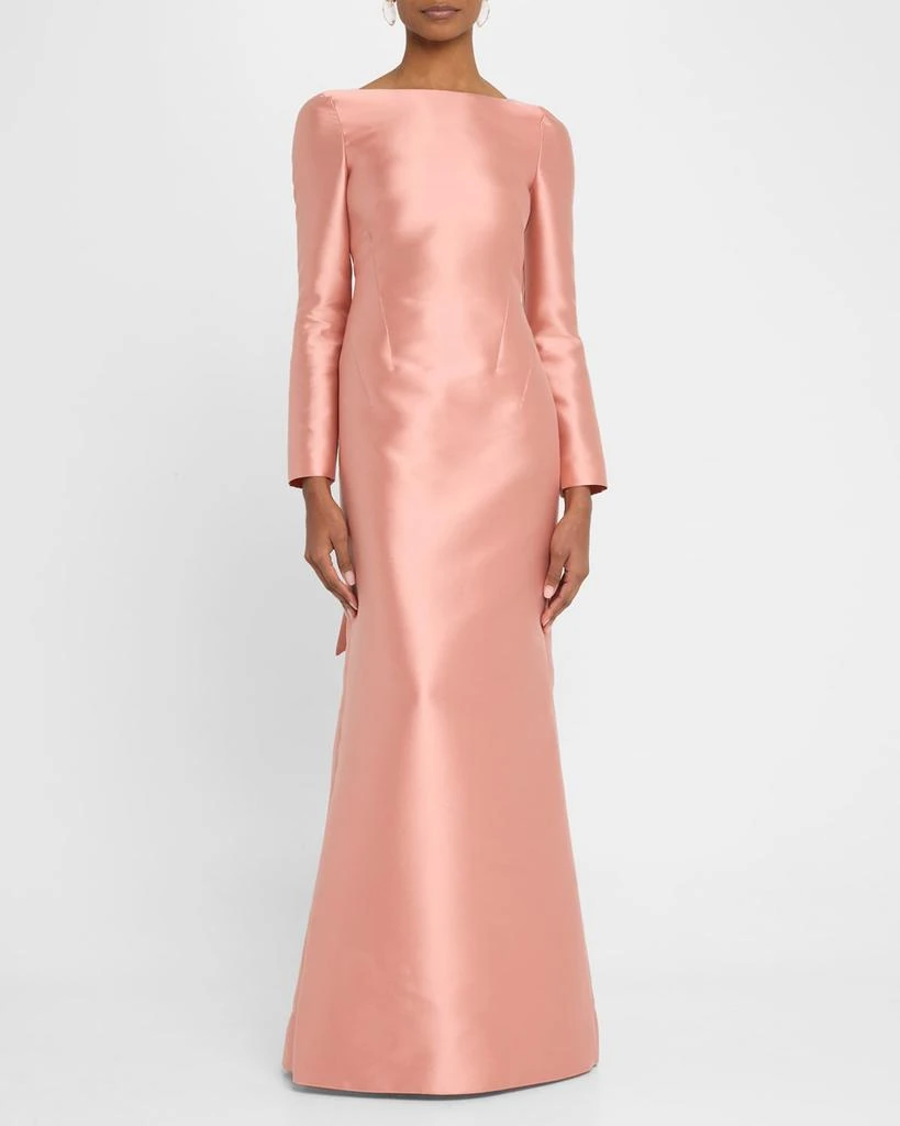Alberta Ferretti Long-Sleeve Back-Tie Mikado Gown 2