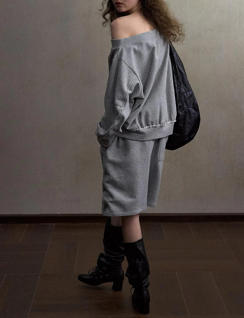 Pixie Market Grey Off-Shoulder Oversized Sweatshirt-PREORDER 4