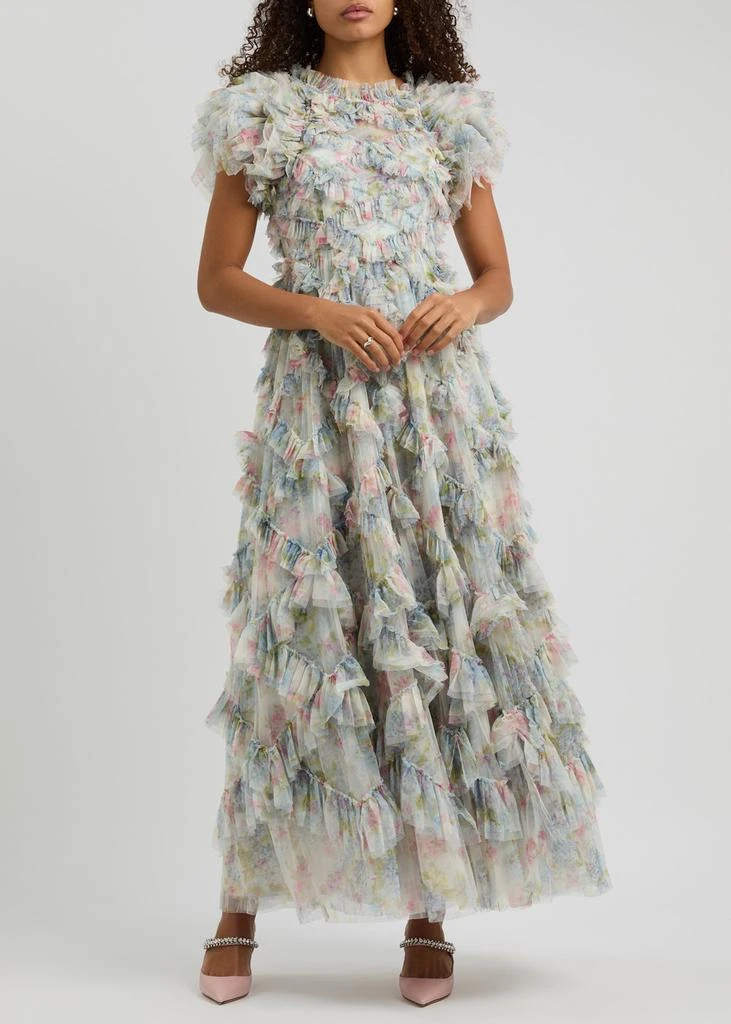 Needle & Thread Hydrangea Genevieve floral-print ruffle tulle gown 4