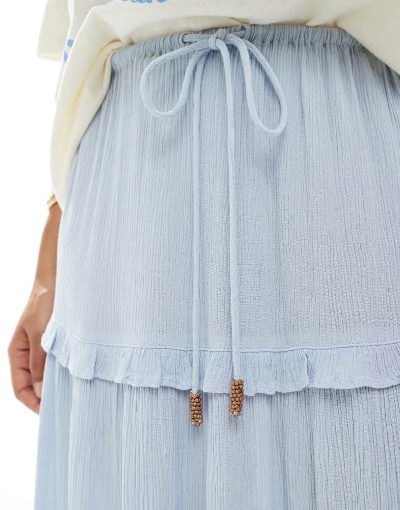 Miss Selfridge Miss Selfridge Petite tiered cheesecloth maxi skirt in light blue 3