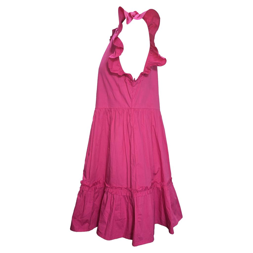 CAROLINE CONSTAS Ruffled Mini Tiered Dress in Pink Cotton