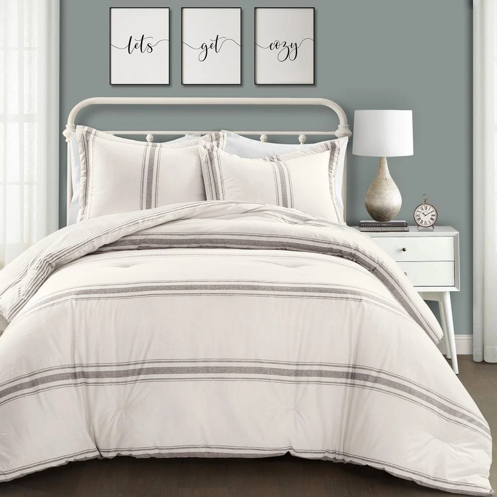 Lush Decor Farmhouse Stripe Rev. Oversized Comforter Gray 3Pc Set Cal King 1