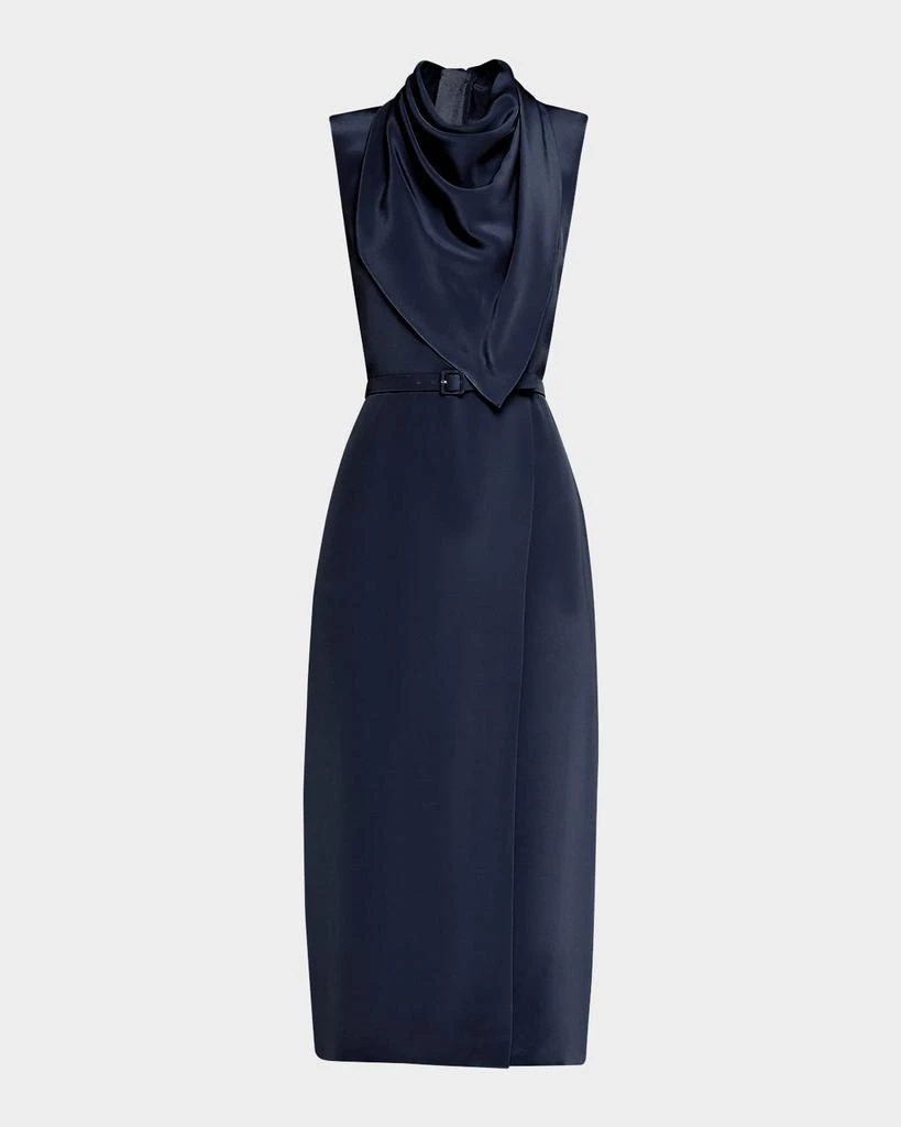 ADAM LIPPES Scarf Drape Silk Crepe Midi Dress With Belt 1