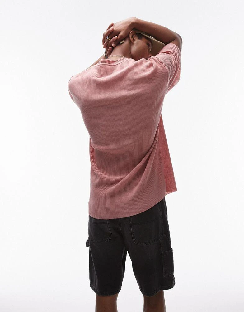 Topman Topman oversize fit slub plisse t-shirt in pink 2