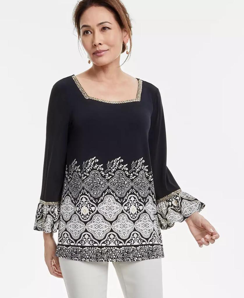 JM Collection Women's Embroidered Ruffled-Cuff Top, Exclusively at Macy's