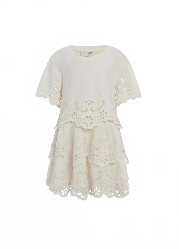 Sea Lula Embroidered Kids Short Sleeve Dress In White 2