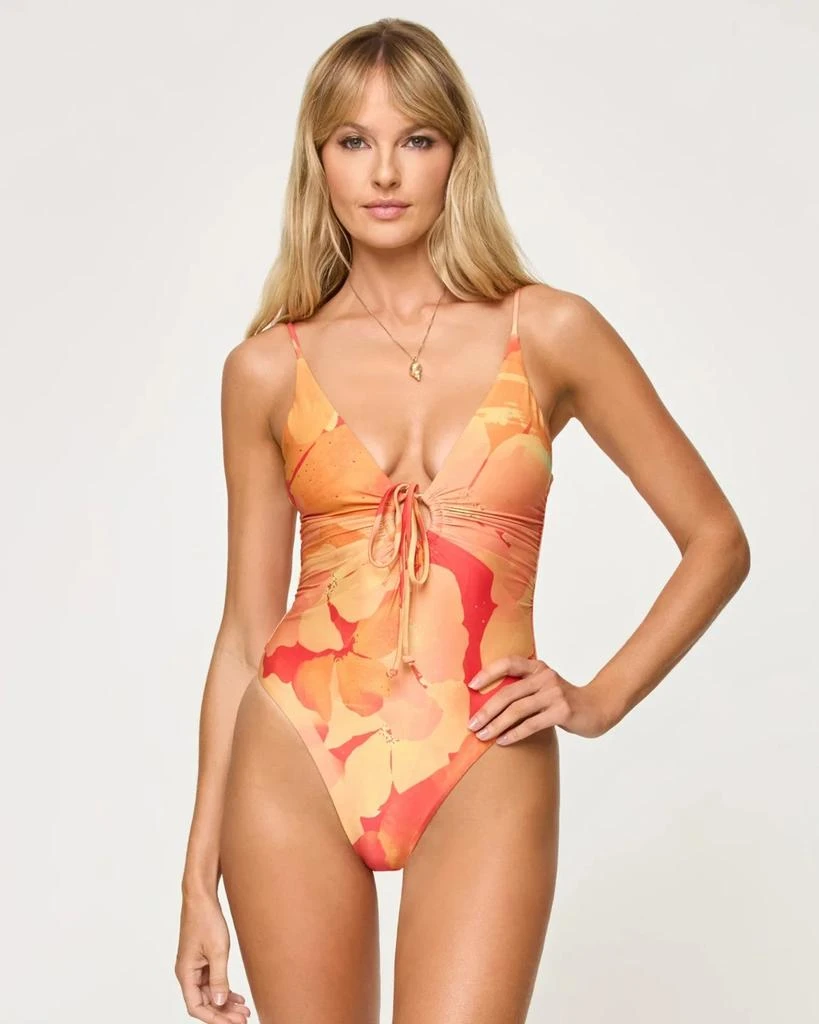 L*Space L*Space Piper Swimsuit Women's Stretch Tie Front One Piece RED365 from Premium Outlets