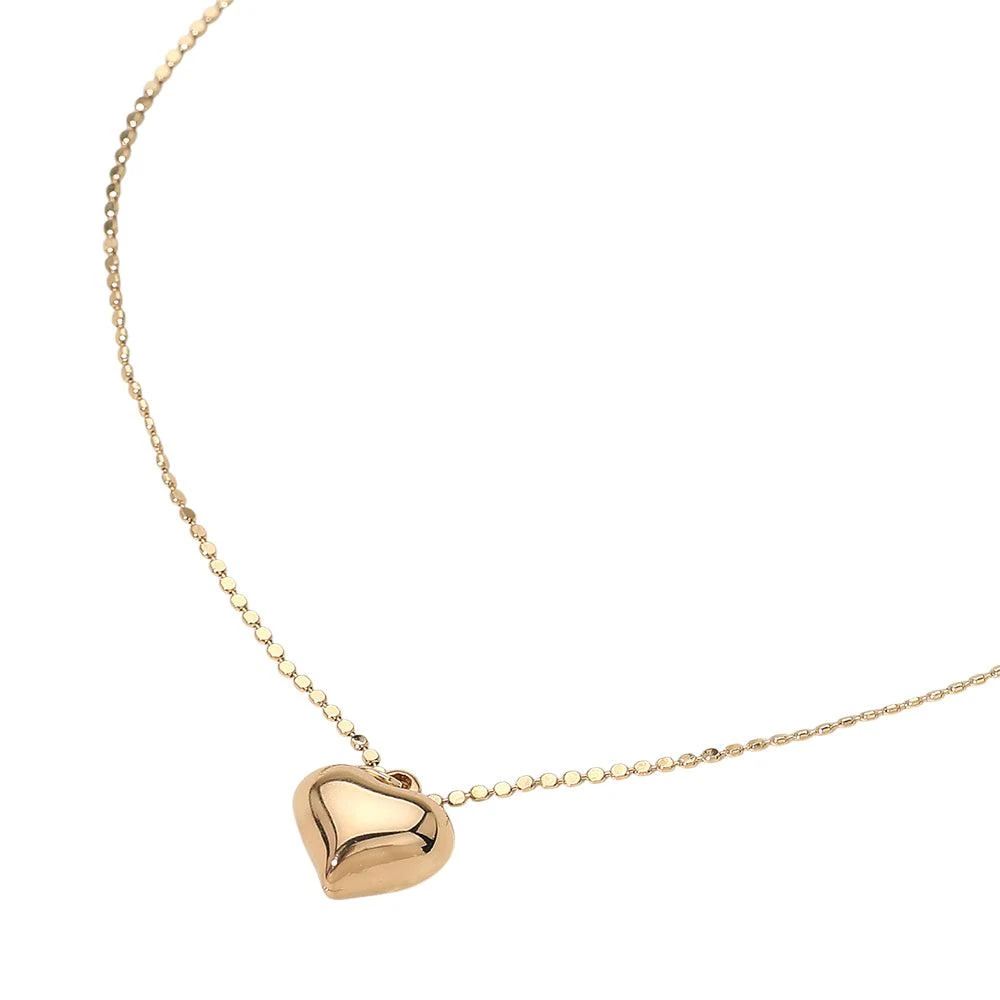 FASHNZFAB Puffy Metal Heart Pendant Beaded Chain Necklace 3