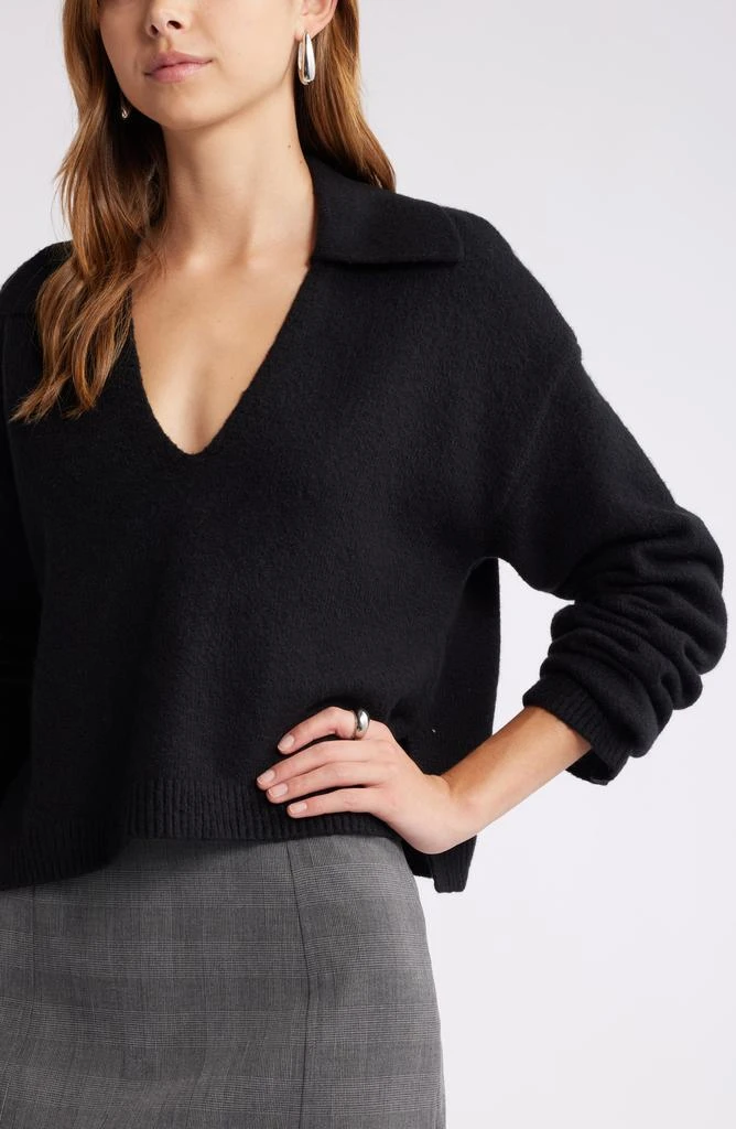Open Edit Johnny Collar Boxy Crop Sweater 5