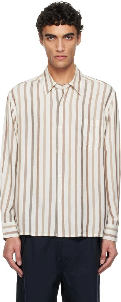 Wacko Maria Off-White & Brown Striped Regular Collar Shirt 1