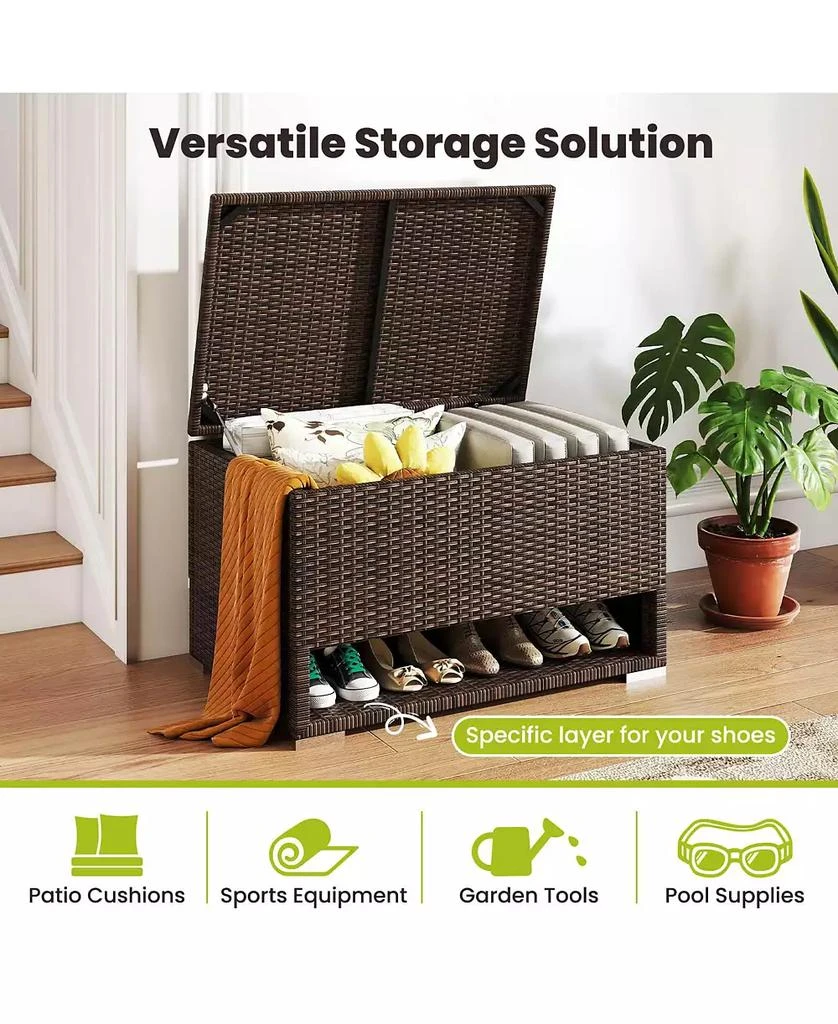 Costway 48 Gallon Deck Box with Shoe Rack Waterproof Liner Lid Outdoor Storage Box 6