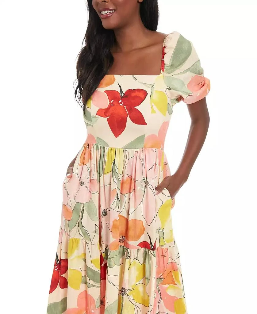 London Times Women's Floral-Print Square-Neck Puff Midi Dress 3