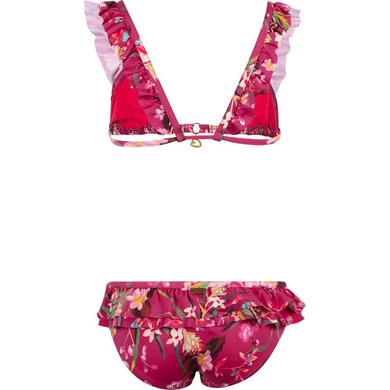 BANANA MOON Tropical flowers ruffled bikini in raspberry pink