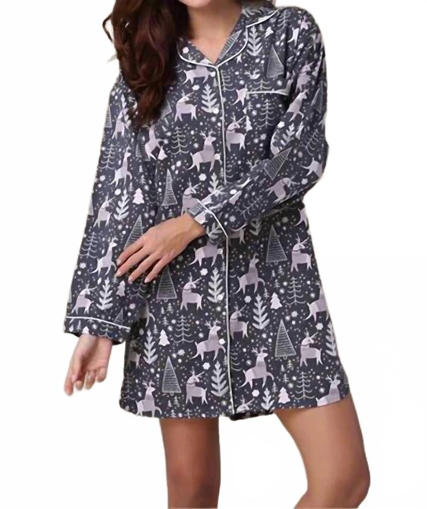 The Mahogany Store Winter Wonderland Night Shirt In Blue Gray
