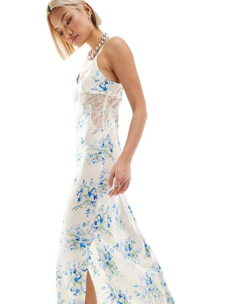 EMORY PARK Emory Park satin floral print maxi dress in blue cream floral 2