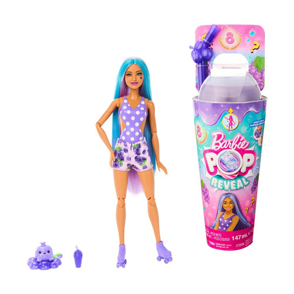 Barbie Pop Reveal Fruit Series Grape Fizz Doll, 8 Surprises Include Pet, Slime, Scent & Color Change