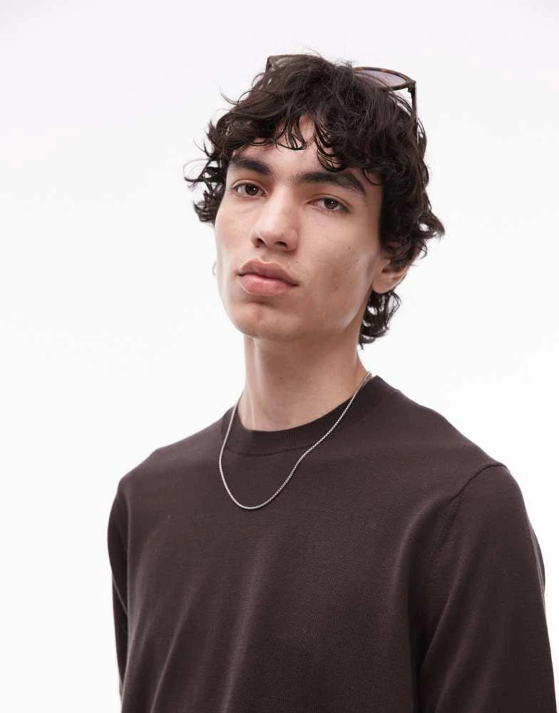 Mango Mango oversized drop sleeve t-shirt in dark brown 4