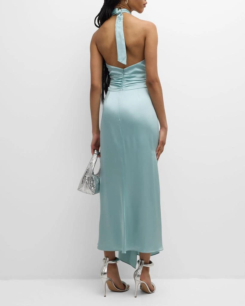 LAPOINTE Plunging Halter Draped Open-Back Satin Maxi Dress 6