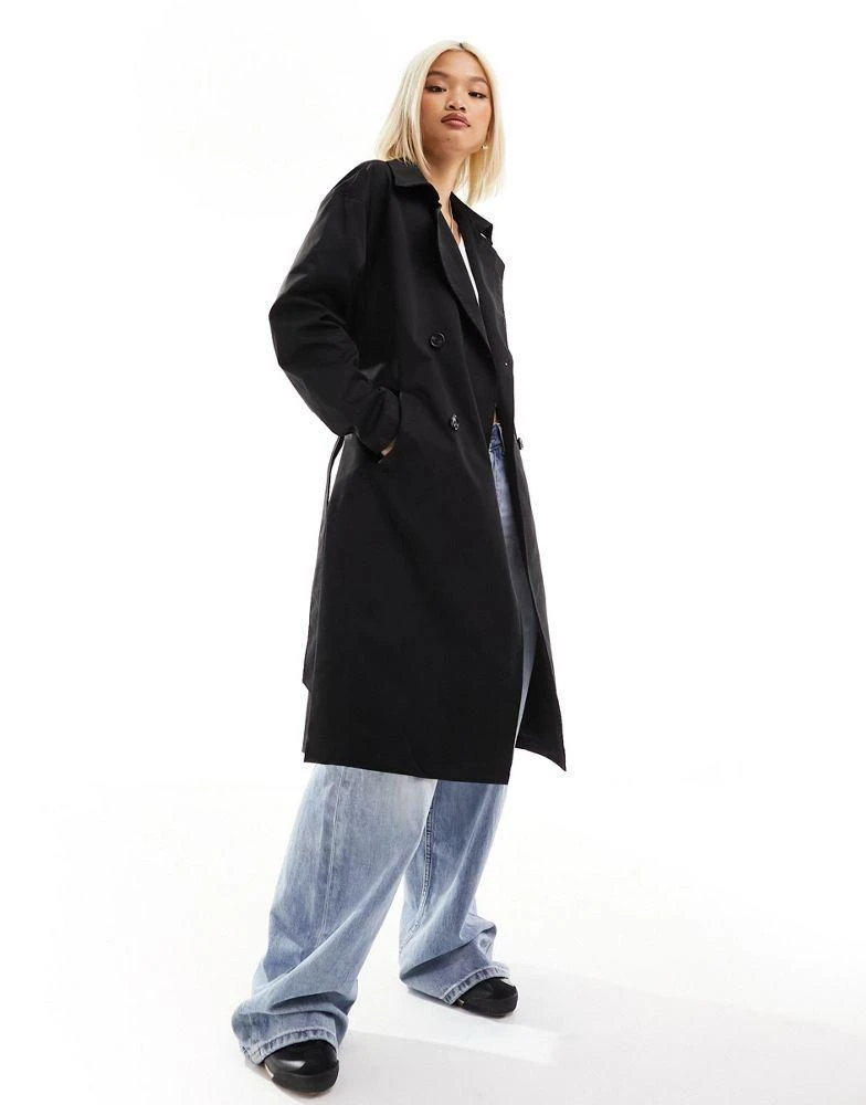 Noisy May Noisy May longline trench coat in black 1