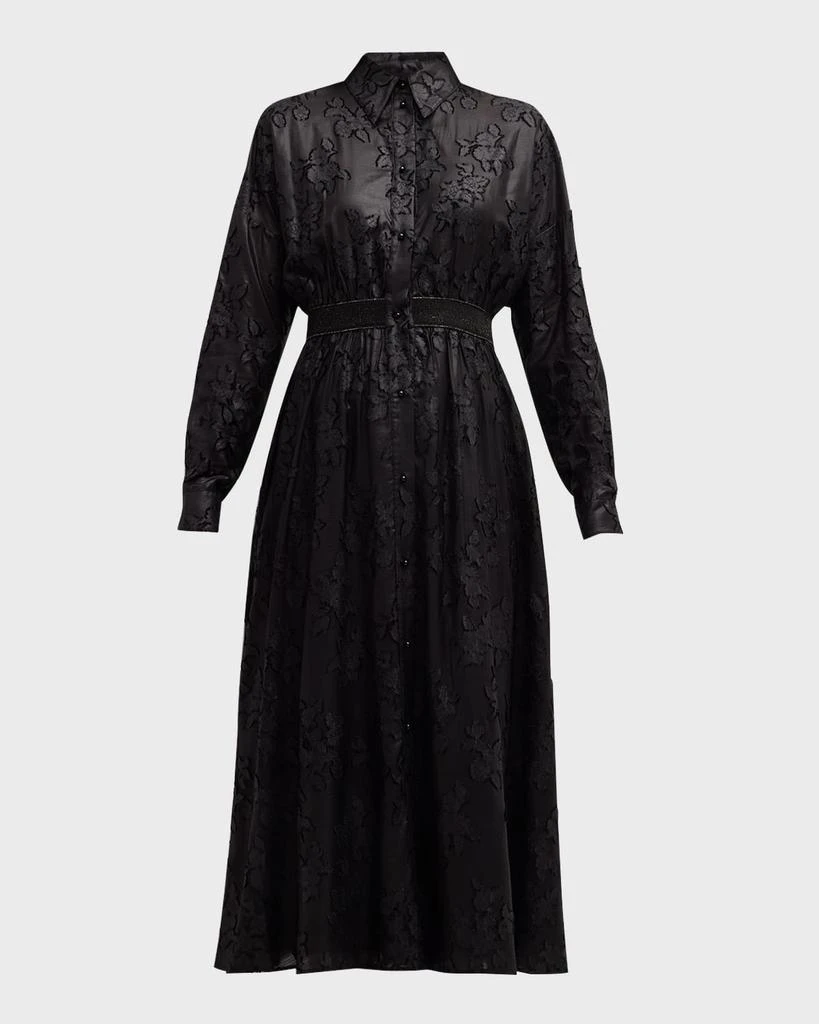 St. John Italian Floral Chinzed Fil Coupe Long-Sleeve Midi Shirtdress 1
