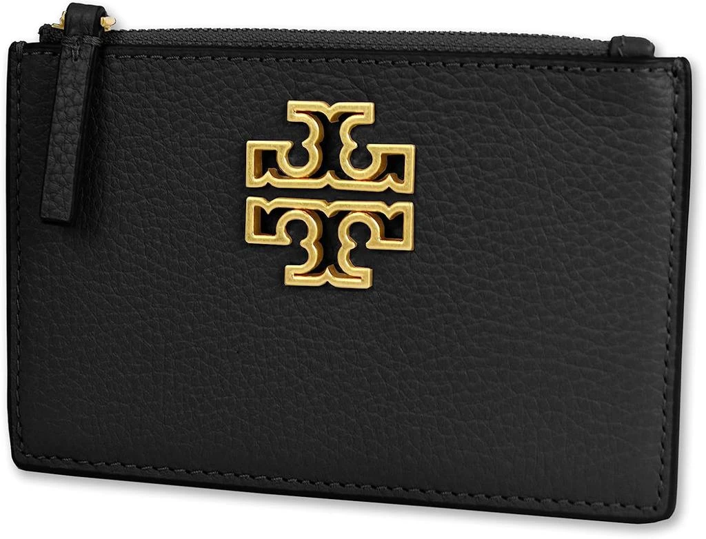 Tory Burch Tory Burch Womens 141006 Pebbled Leather Britten Zip Card Case Wallet, (001 Black)