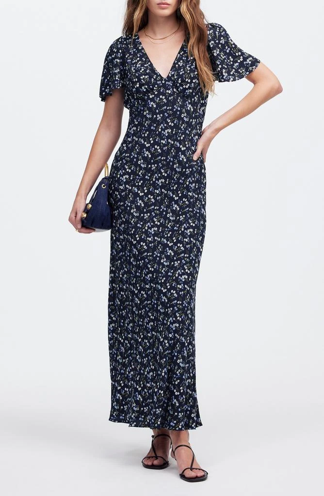 Madewell Floral Seamed Flutter Sleeve Maxi Dress