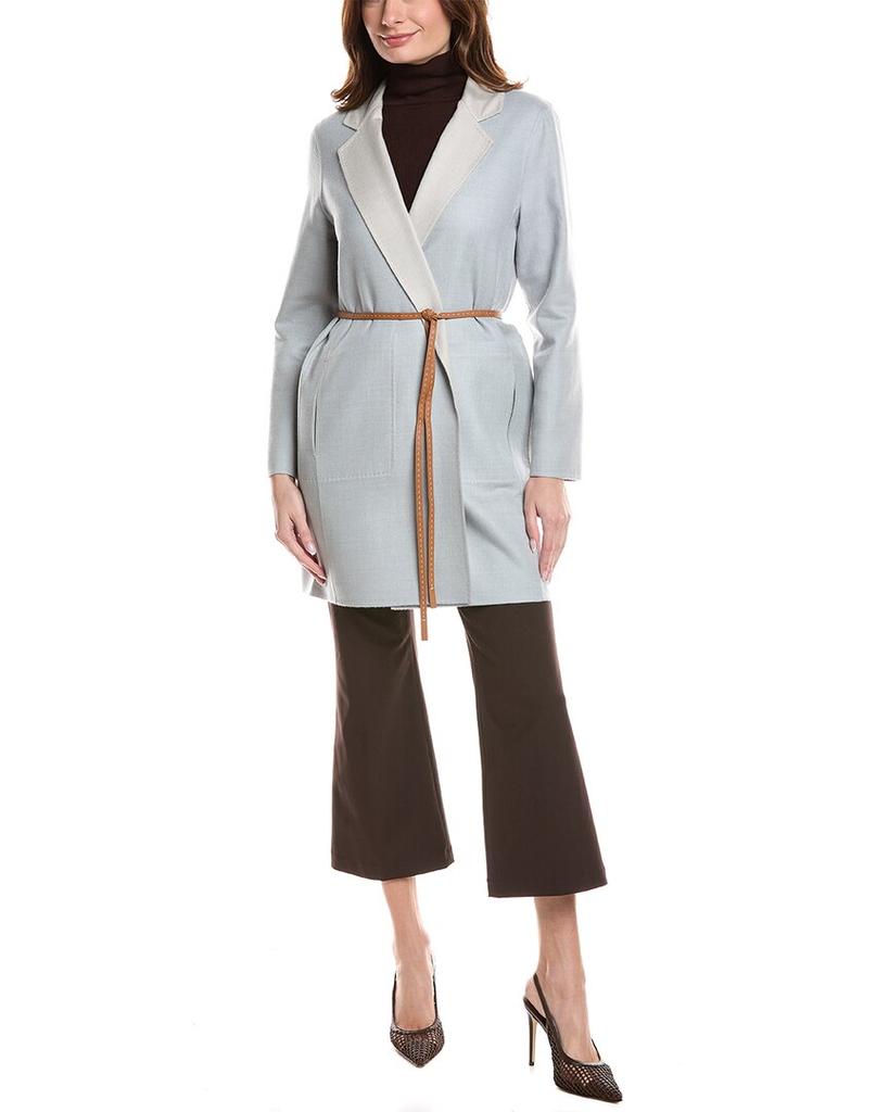 Lafayette 148 New York Reversible Notch Lapel Leather-Trim Wool & Silk-Blend