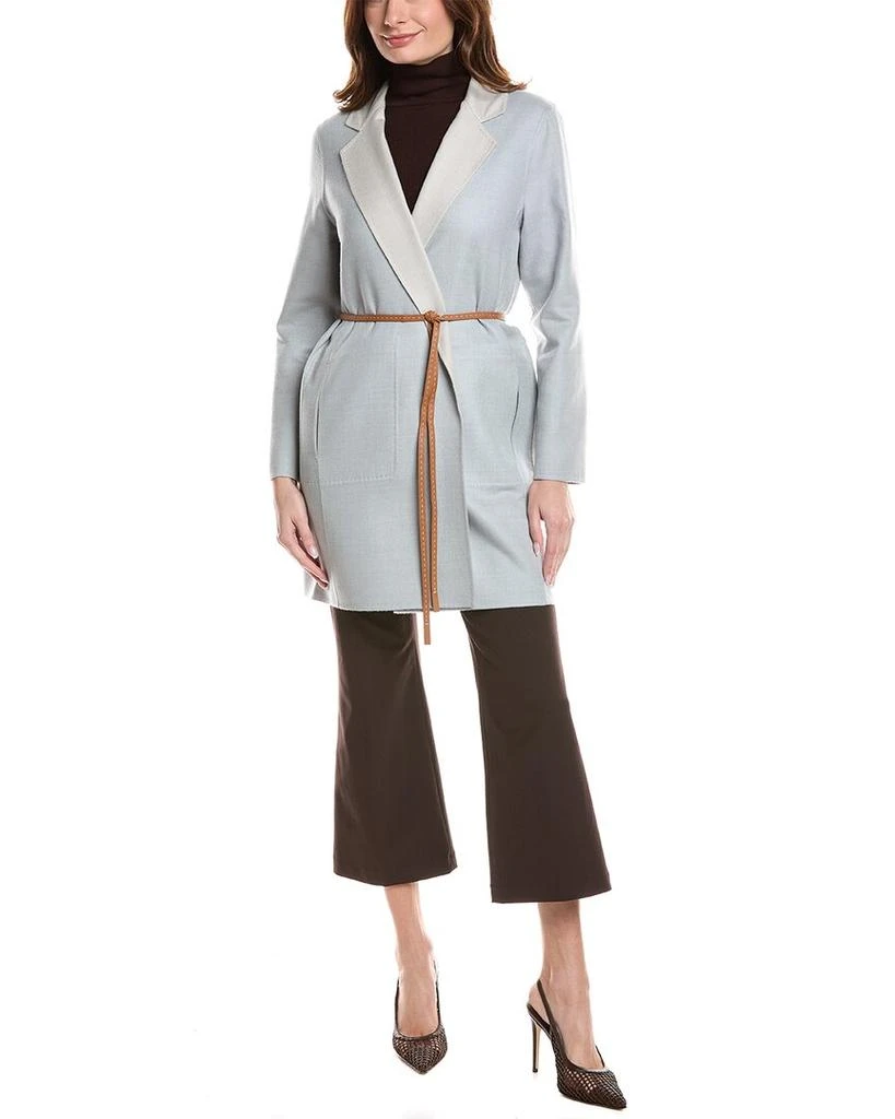 Lafayette 148 New York Reversible Notch Lapel Leather-Trim Wool & Silk-Blend 1