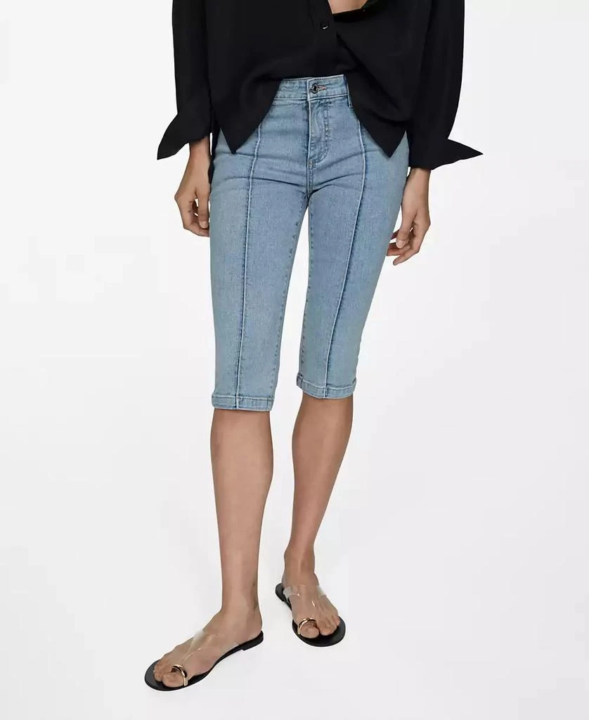 Mango Women's Decorative Stitching Slim Capri Jeans Pants