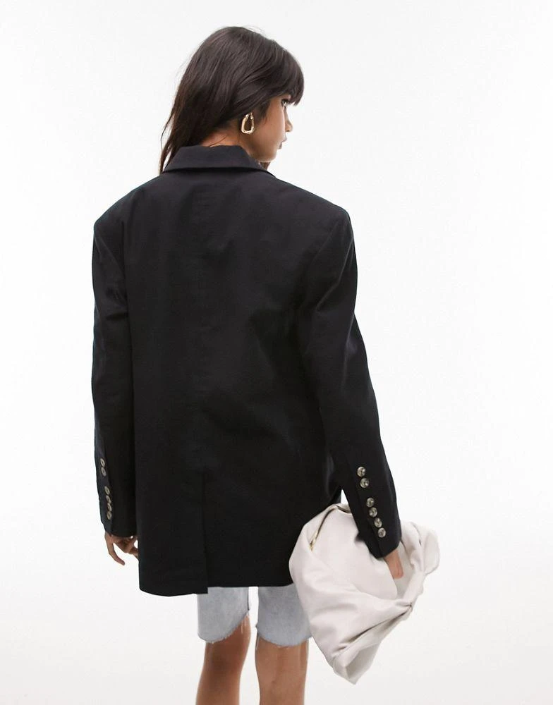 Topshop Topshop co-ord linen-blend single breasted blazer in black 3