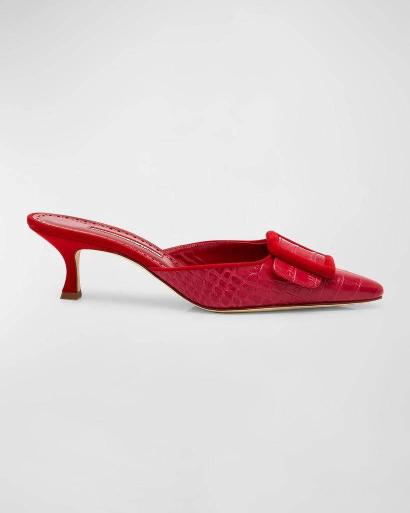 Manolo Blahnik Maysale Croco Buckle Mule Pumps 1
