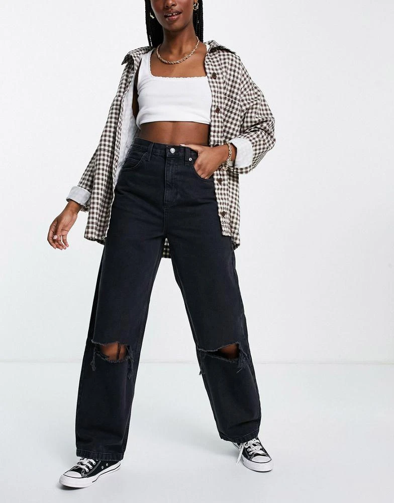 Topshop Topshop high rise Baggy jeans with knee rips in washed black 1