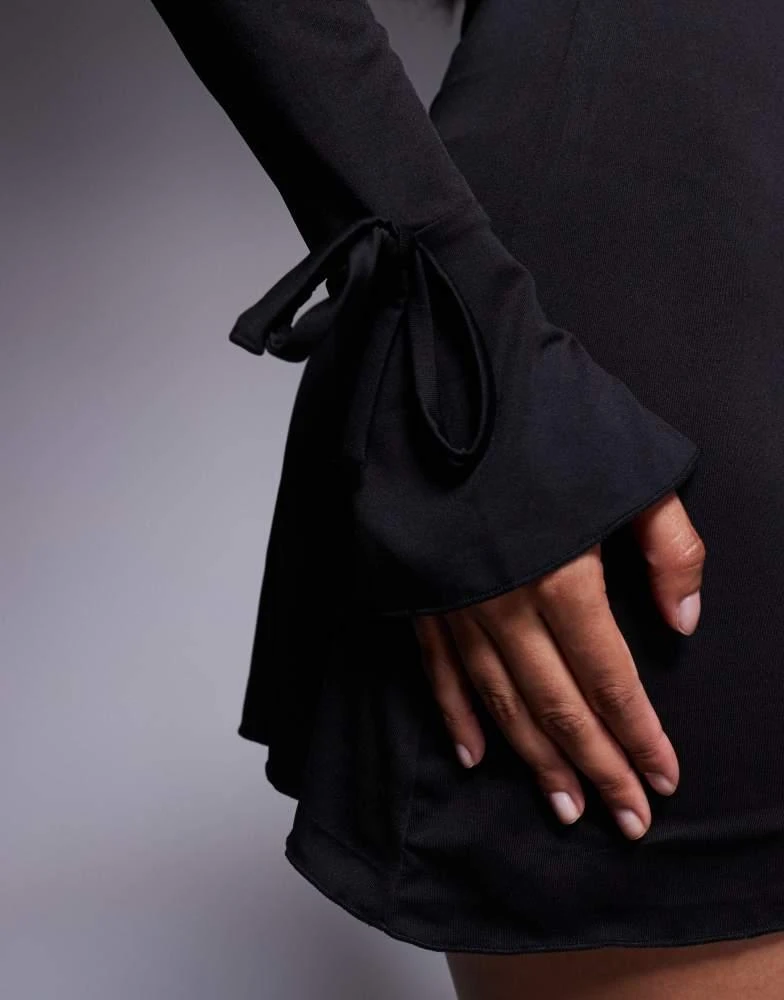 Princess Polly Princess Polly Dalzine slinky square neck tie bow flare  sleeve detail mini dress in black - Dresses & Skirts - Free Shipping -  BeyondStyle