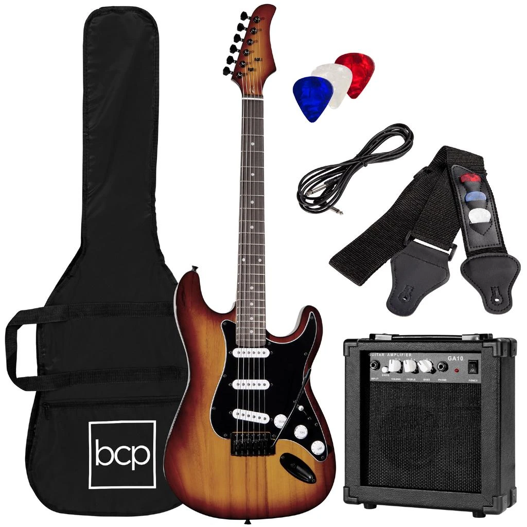 Best Choice Products 39in Full Size Beginner Electric Guitar Kit with Case, Strap, Amp, Whammy Bar 7