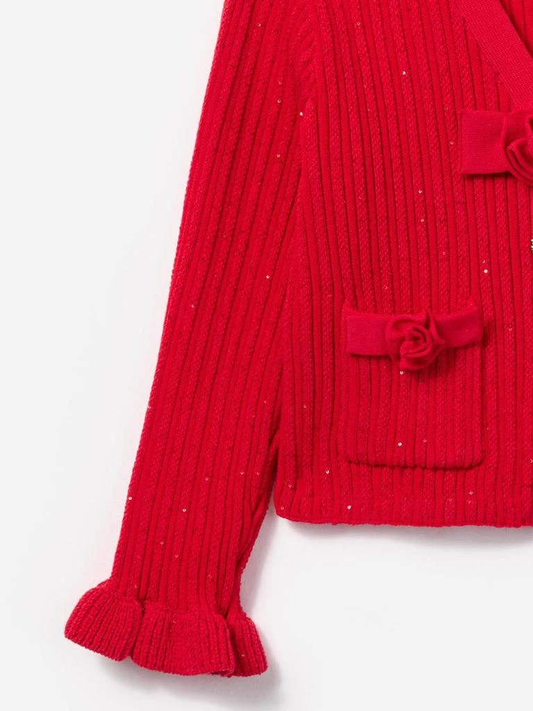 Self Portrait Girls Ribbed Knit Cardigan in Red 4