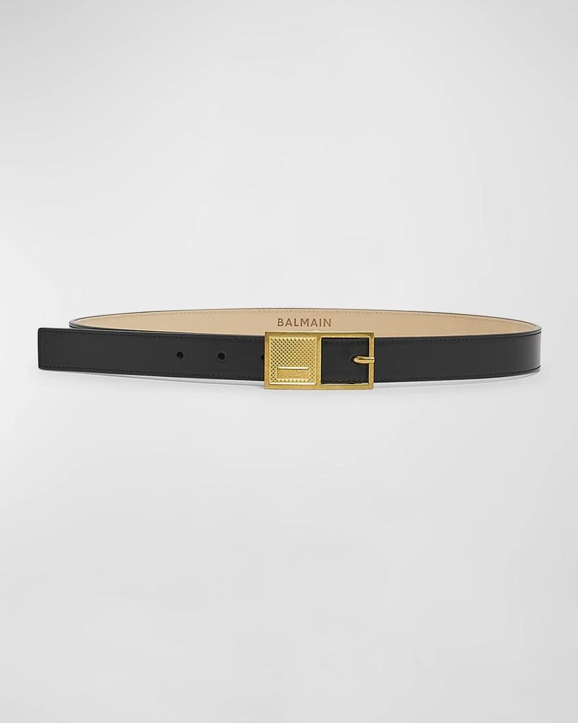 Balmain Signature Leather Belt With Geometric Buckle 1