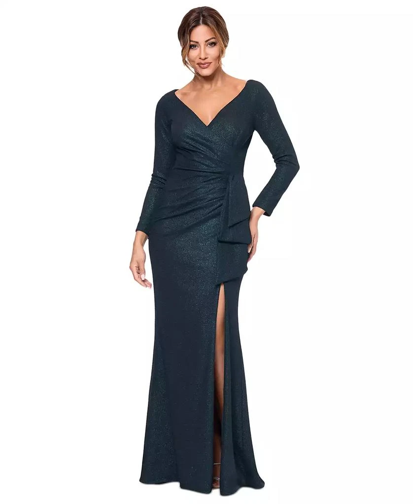 adrianna papell rose gold dress Adrianna Papell Rose Gold Sequin Short Sleeve Long Formal Dress 4 main image 1